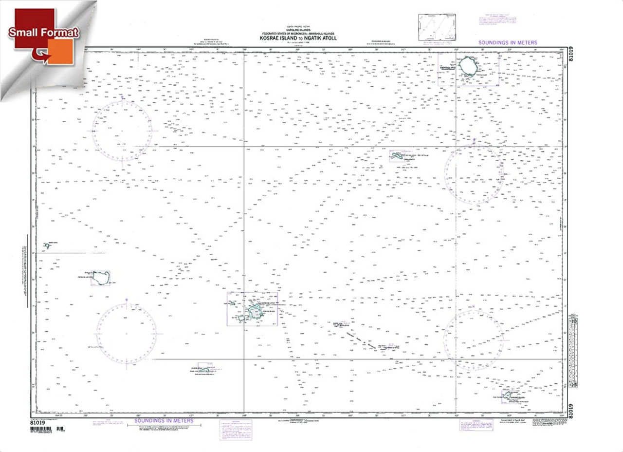 NGA Chart 81019: Kosrae Is To Ngatik Atoll Caroline Is, Approx. Size 21" x 26" (SMALL FORMAT WATERPROOF)