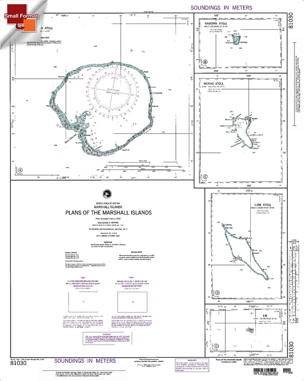 NGA Chart 81030: Plans Of The Marshall Islands, Approx. Size 21" x 27" (SMALL FORMAT WATERPROOF)