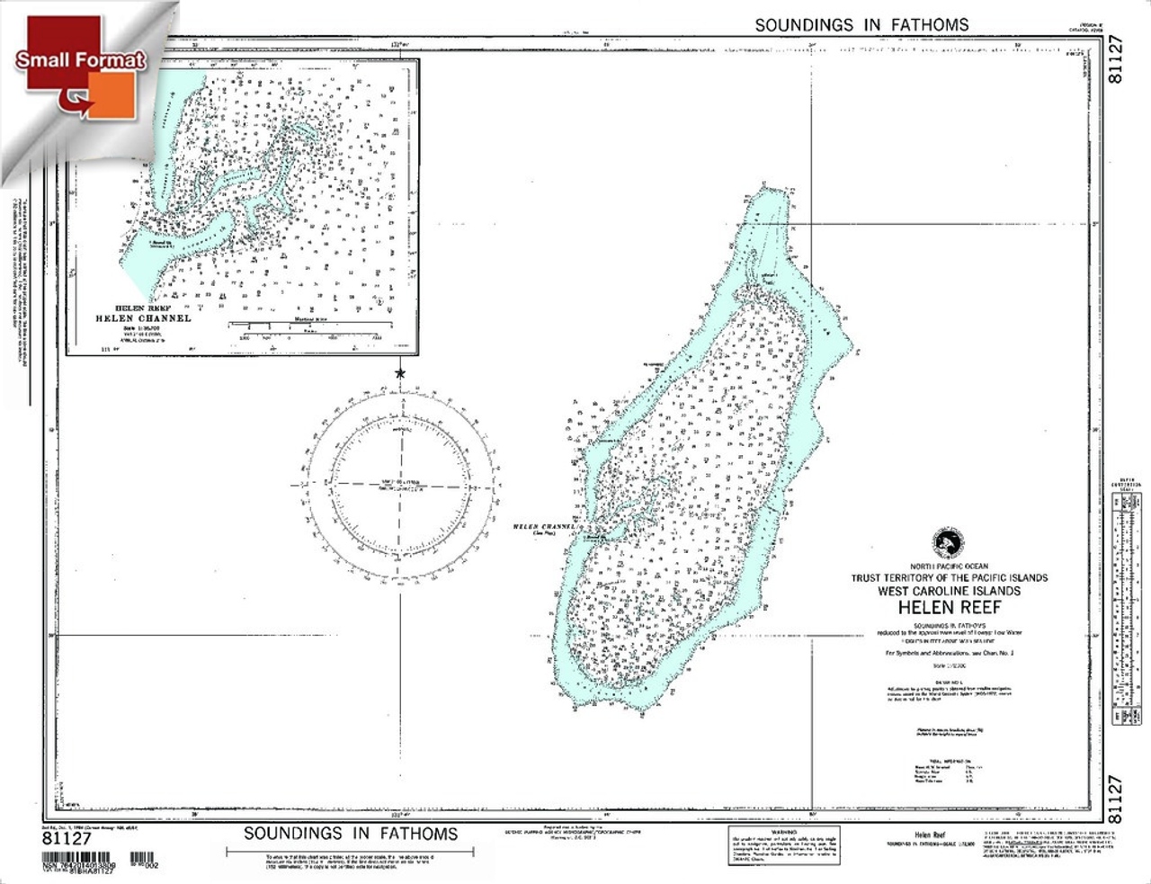 NGA Chart 81127: Helen Reef [West Caroline Islands], Approx. Size 21" x 27" (SMALL FORMAT WATERPROOF)