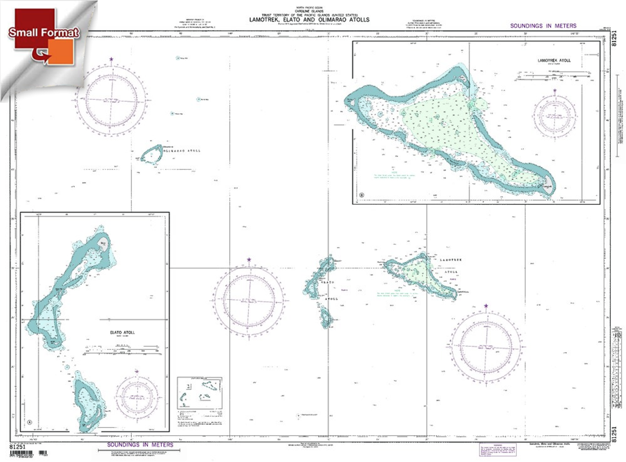 NGA Chart 81251: Lamotrekelato And Olimarao Atolls [Caro, Approx. Size 21" x 29" (SMALL FORMAT WATERPROOF)