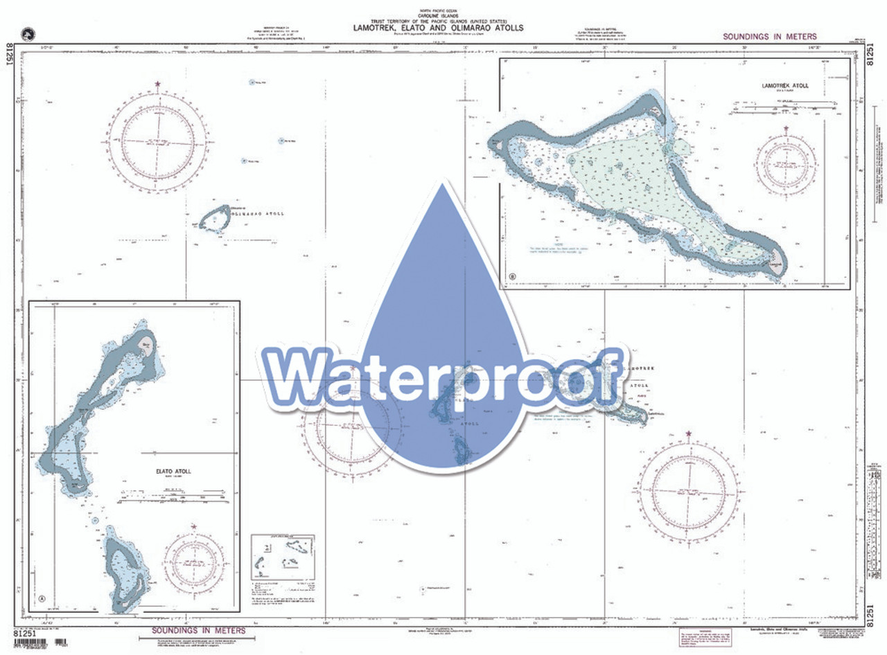 Waterproof NGA Chart 81251: Lamotrek, Elato and Olimarao Atolls