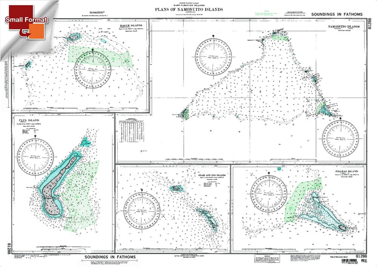 NGA Chart 81288: Namonuito Islands Plans Of [E. Caroline, Approx. Size 21" x 30" (SMALL FORMAT WATERPROOF)
