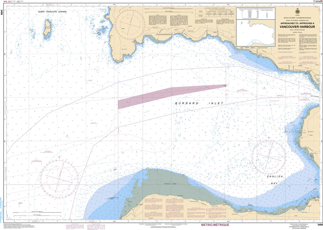 CHS Chart 3496 - Approaches to/Approches Ã  Vancouver Harbour