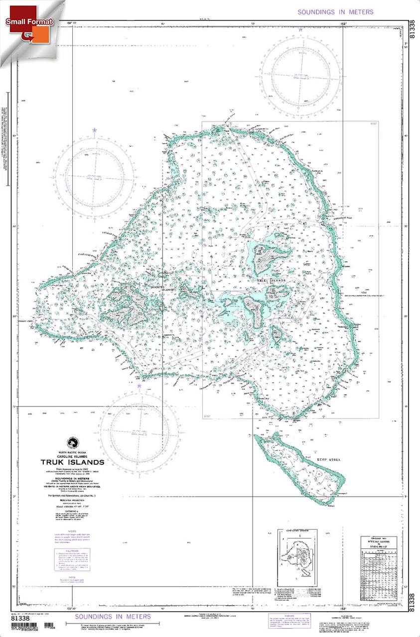 NGA Chart 81338: Truk Is.[Caroline Islands], Approx. Size 21" x 33" (SMALL FORMAT WATERPROOF)