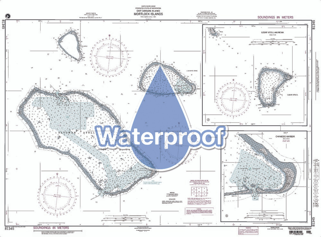 Waterproof NGA Chart 81345: Mortlock Islands East Caroline Islands