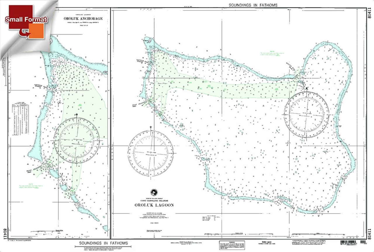 NGA Chart 81411: Oroluk Lagoon Caroline Is, Approx. Size 21" x 31" (SMALL FORMAT WATERPROOF)