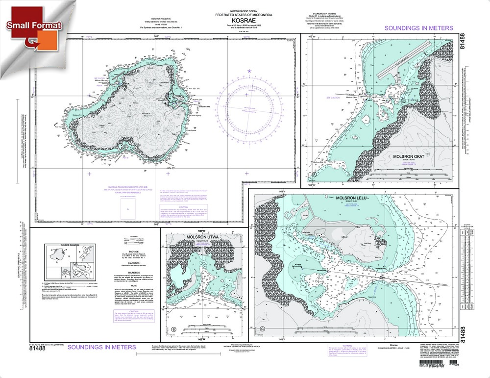 NGA Chart 81488: Kosrae, Approx. Size 21" x 27" (SMALL FORMAT WATERPROOF)