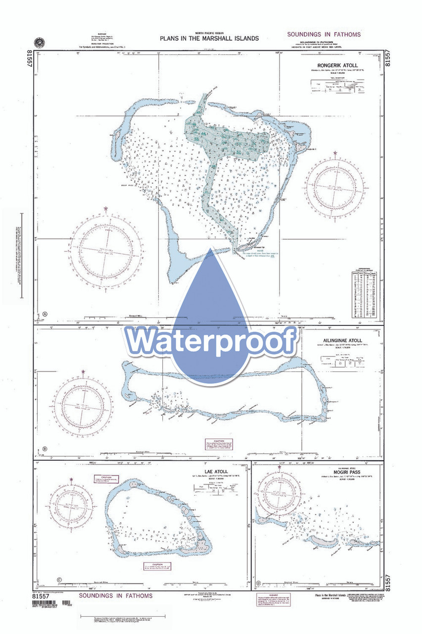 Waterproof NGA Chart 81557: Rongerik Atoll Marshall Islands
