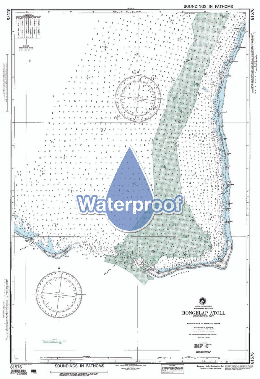 Waterproof NGA Chart 81576: Rongelap Atoll Southeastern Part Marshall Islands