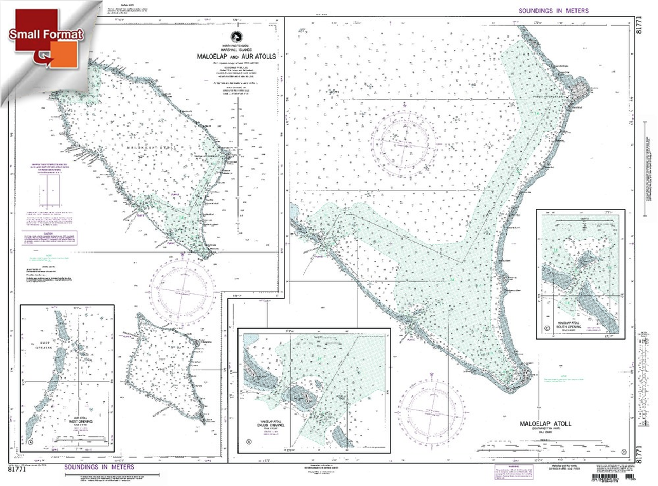 NGA Chart 81771: Maloelap And Aur Atolls, Approx. Size 21" x 29" (SMALL FORMAT WATERPROOF)