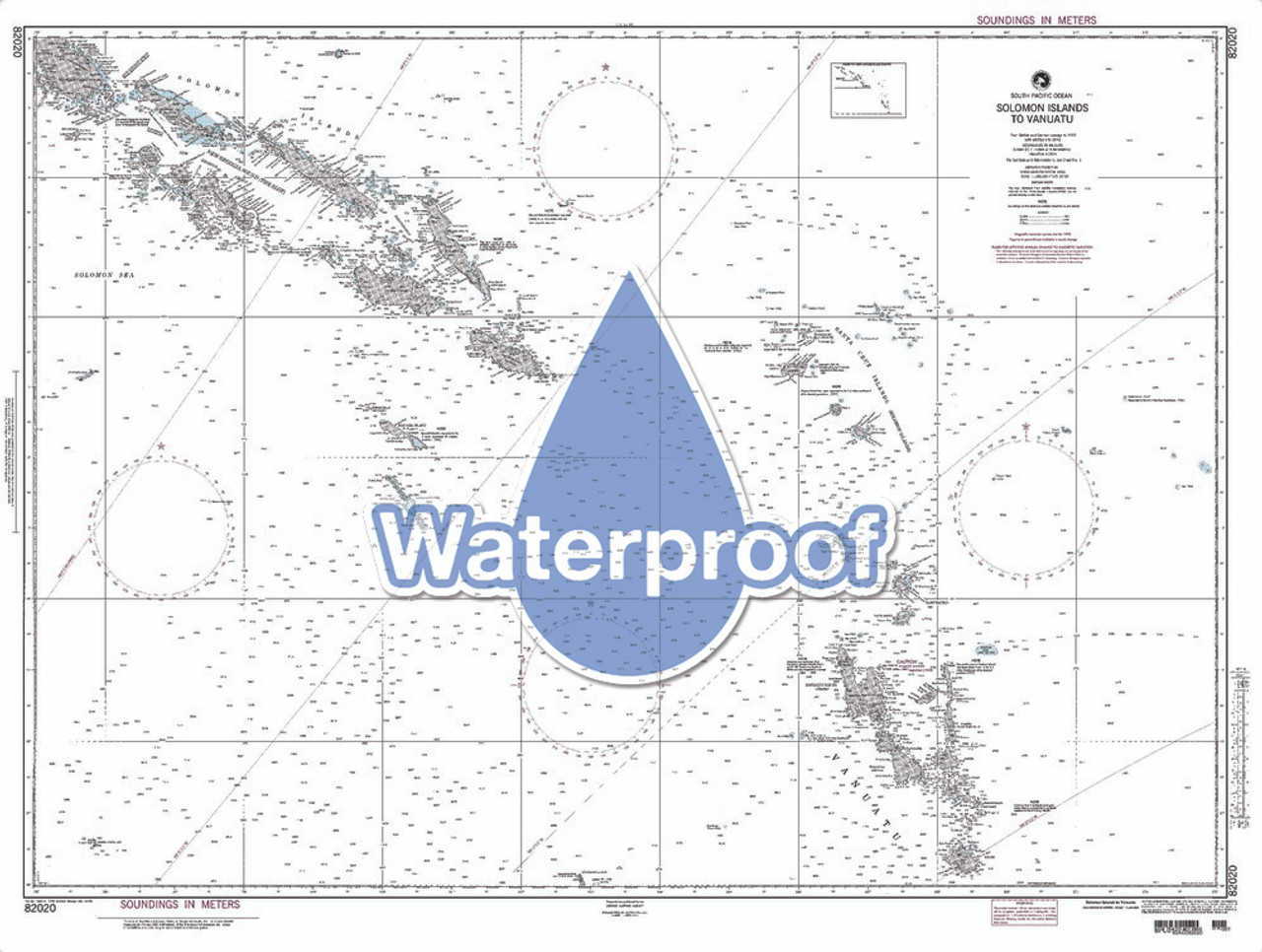 Waterproof NGA Chart 82020: Solomon Is to Vanuatu (New Hebrides)