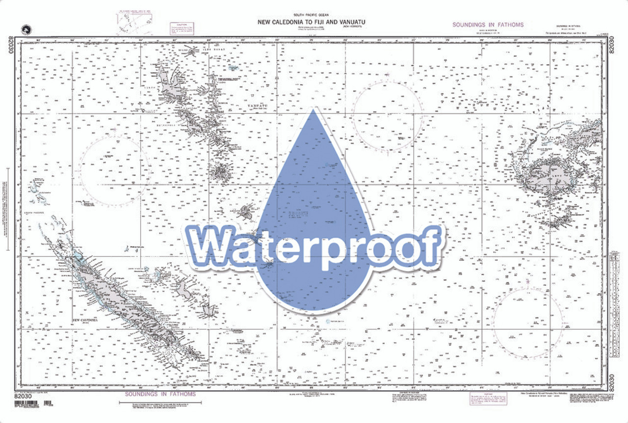 Waterproof NGA Chart 82030: New Caledonia to Fiji Is and Vanuatu