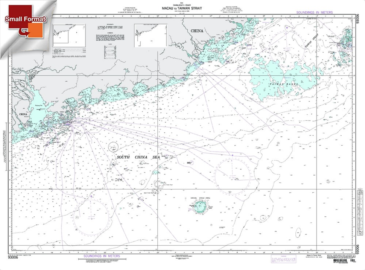 NGA Chart 93006: Macau To Taiwan Strait, Approx. Size 21" x 32" (SMALL FORMAT WATERPROOF)