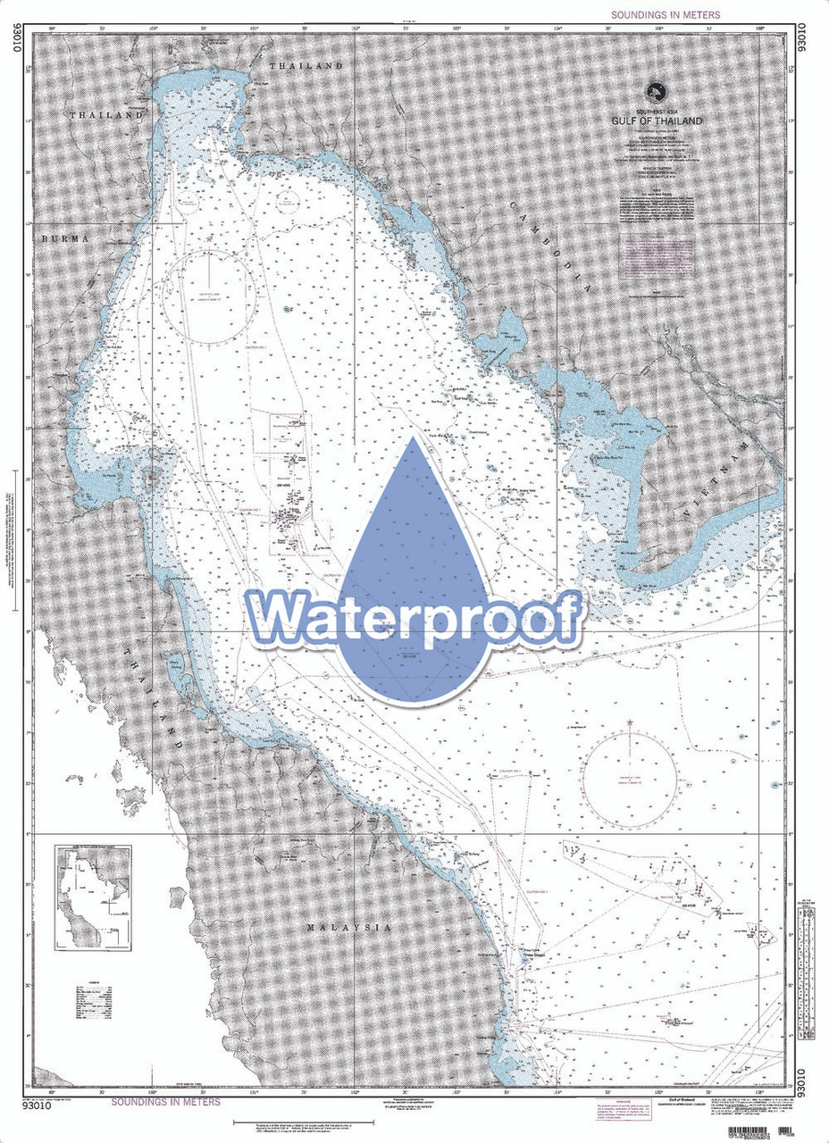 Waterproof NGA Chart 93010: Gulf of Thailand