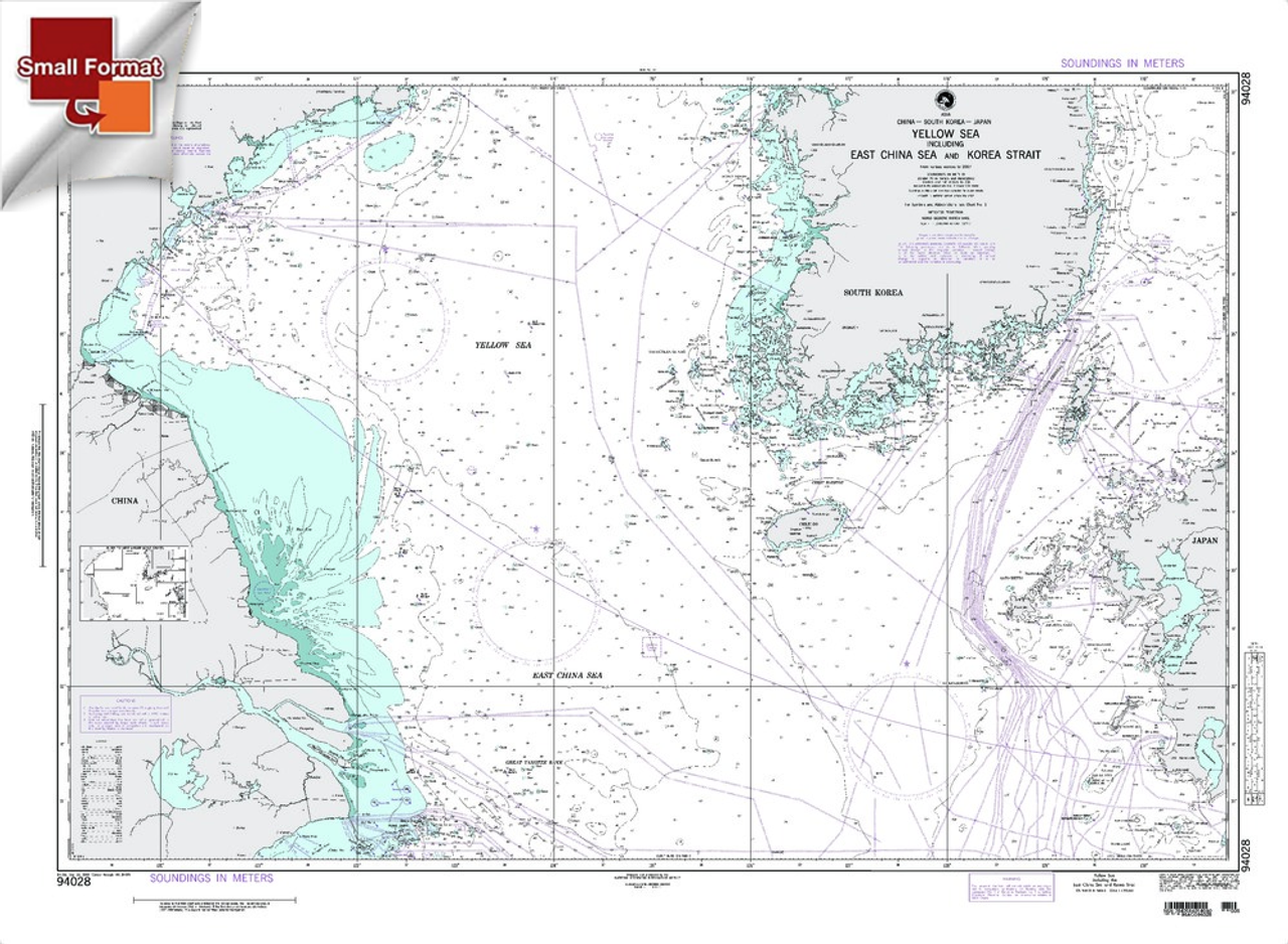 NGA Chart 94028: Yellow Sea Including The East China Sea And Korea Strait, Approx. Size 21" x 30" (SMALL FORMAT WATERPROOF)