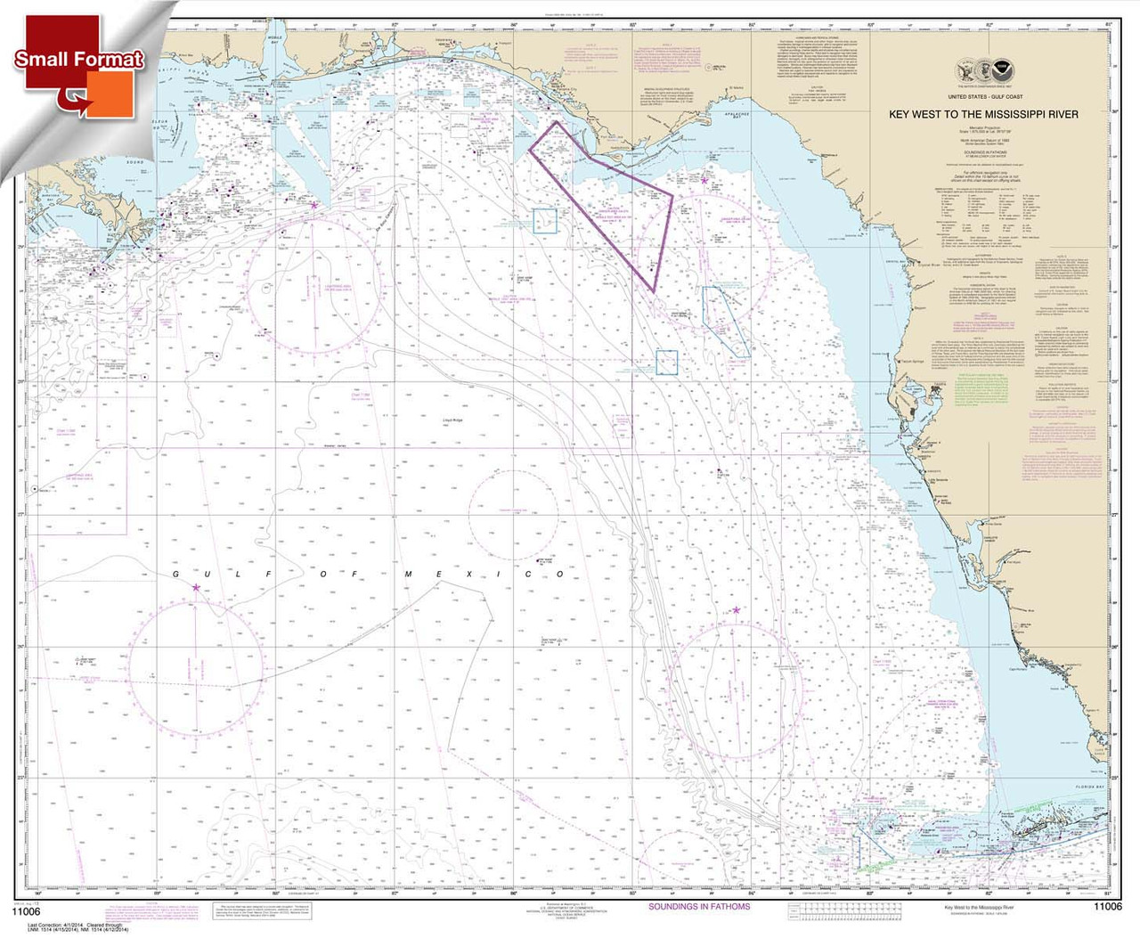 Small Format NOAA Chart 11006: Key West to Mississippi River