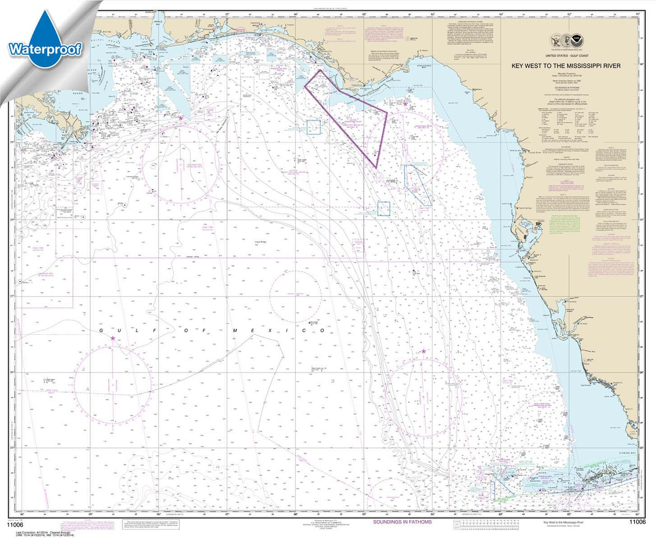 Waterproof NOAA Chart 11006: Key West to Mississippi River