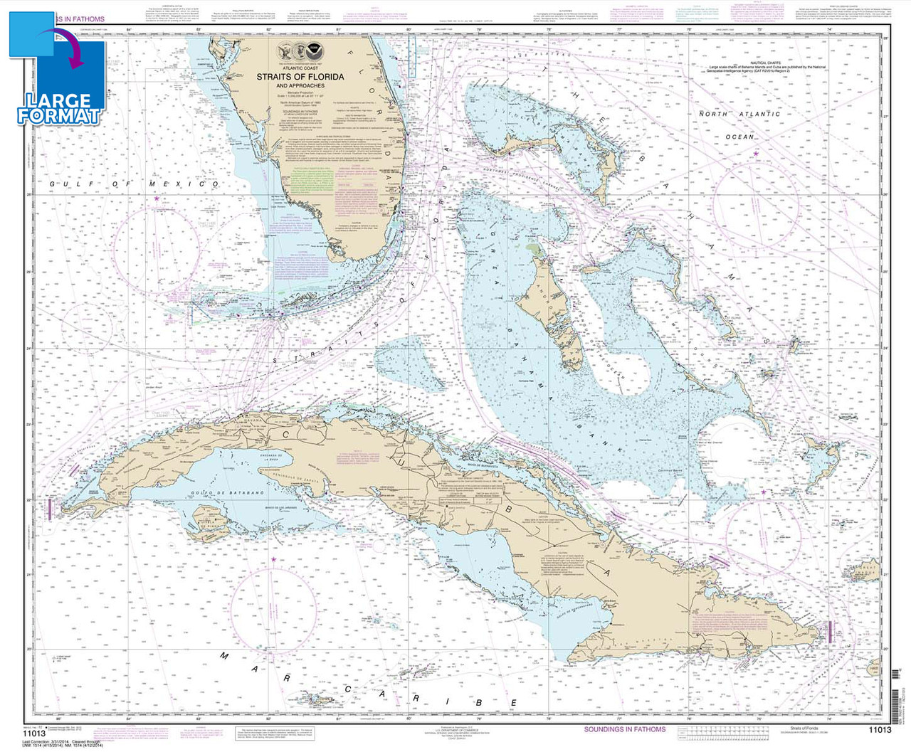 Large Format NOAA Chart 11013: Straits of Florida and Approaches