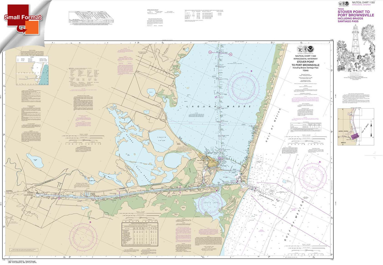 Small Format NOAA Chart 11302: Intracoastal Waterway Stover Point to Port Brownsville: including Brazos Santiago Pass