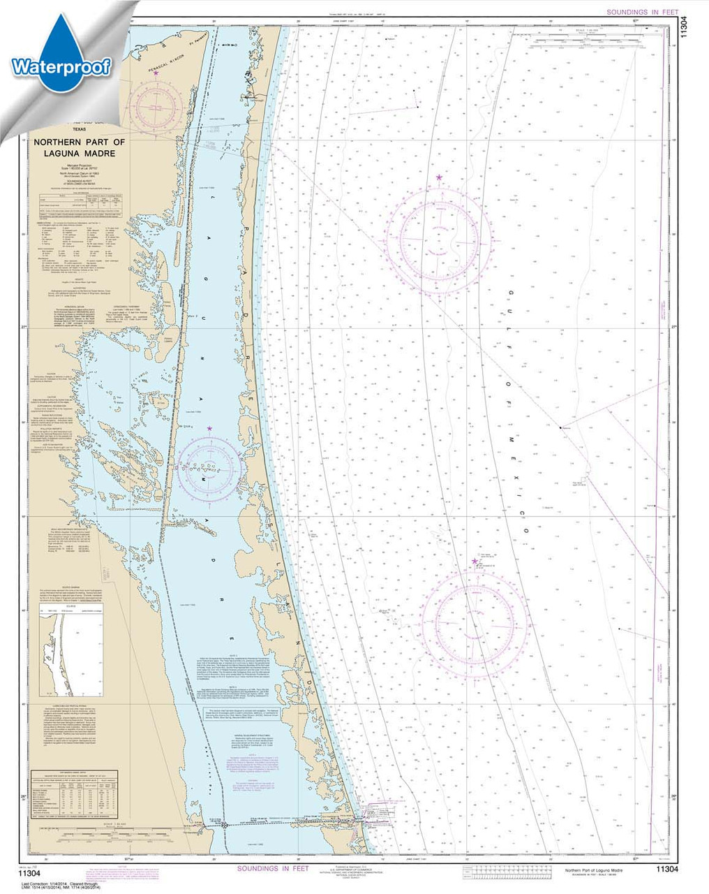 Waterproof HISTORICAL NOAA Chart 11304: Northern part of Laguna Madre