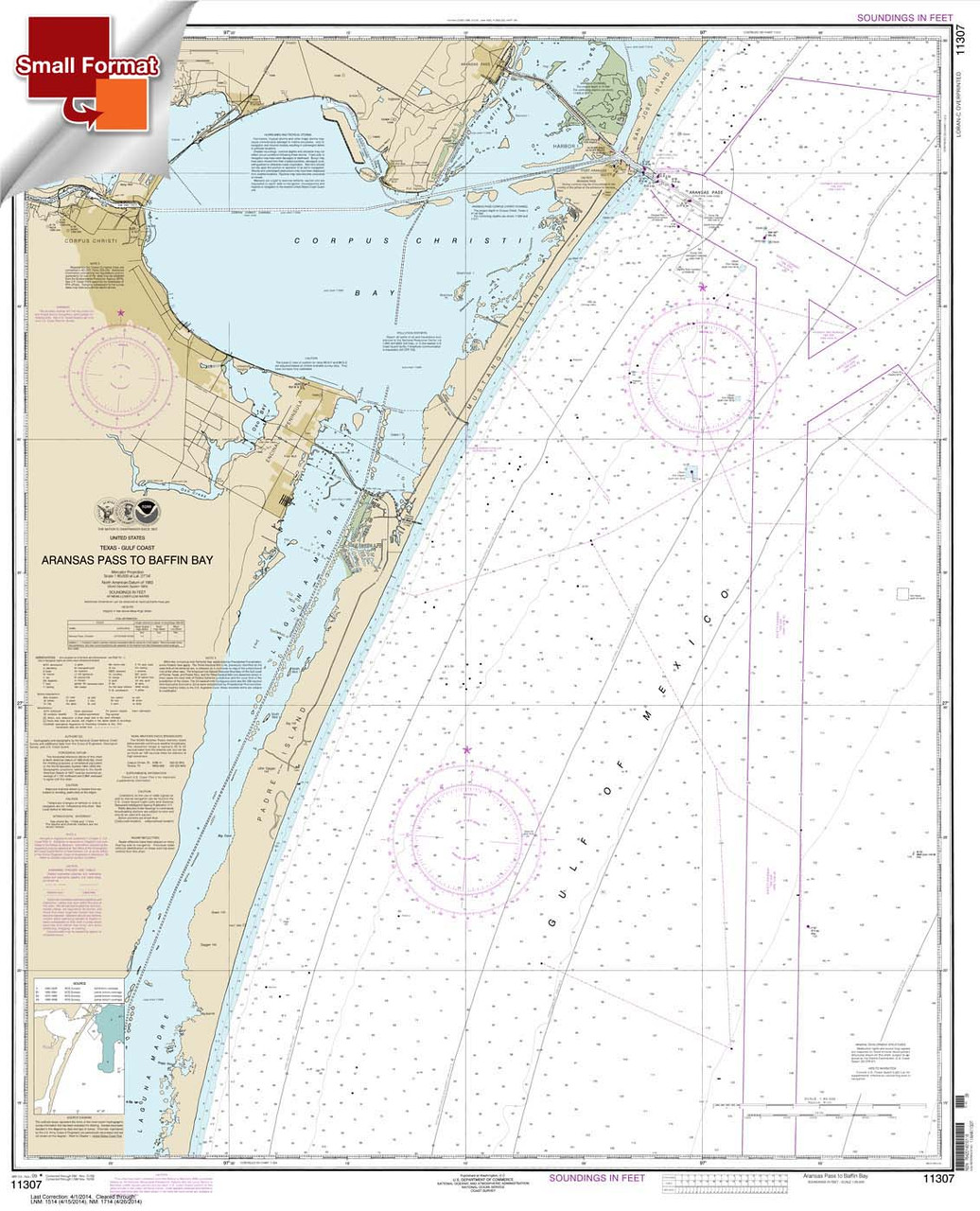 Small Format NOAA Chart 11307: Aransas Pass to Baffin Bay