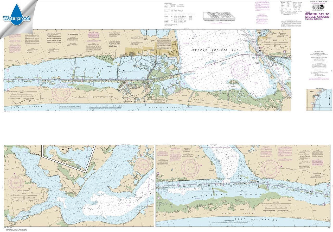 Waterproof NOAA Chart 11308: Intracoastal Waterway Redfish Bay to Middle Ground