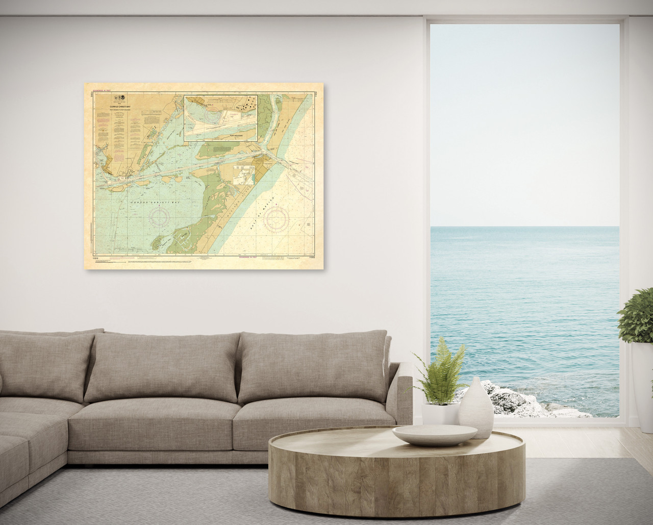 ANTIQUED HISTORICAL NOAA Chart 11312: Corpus Christi Bay - Port Aransas to Port Ingleside