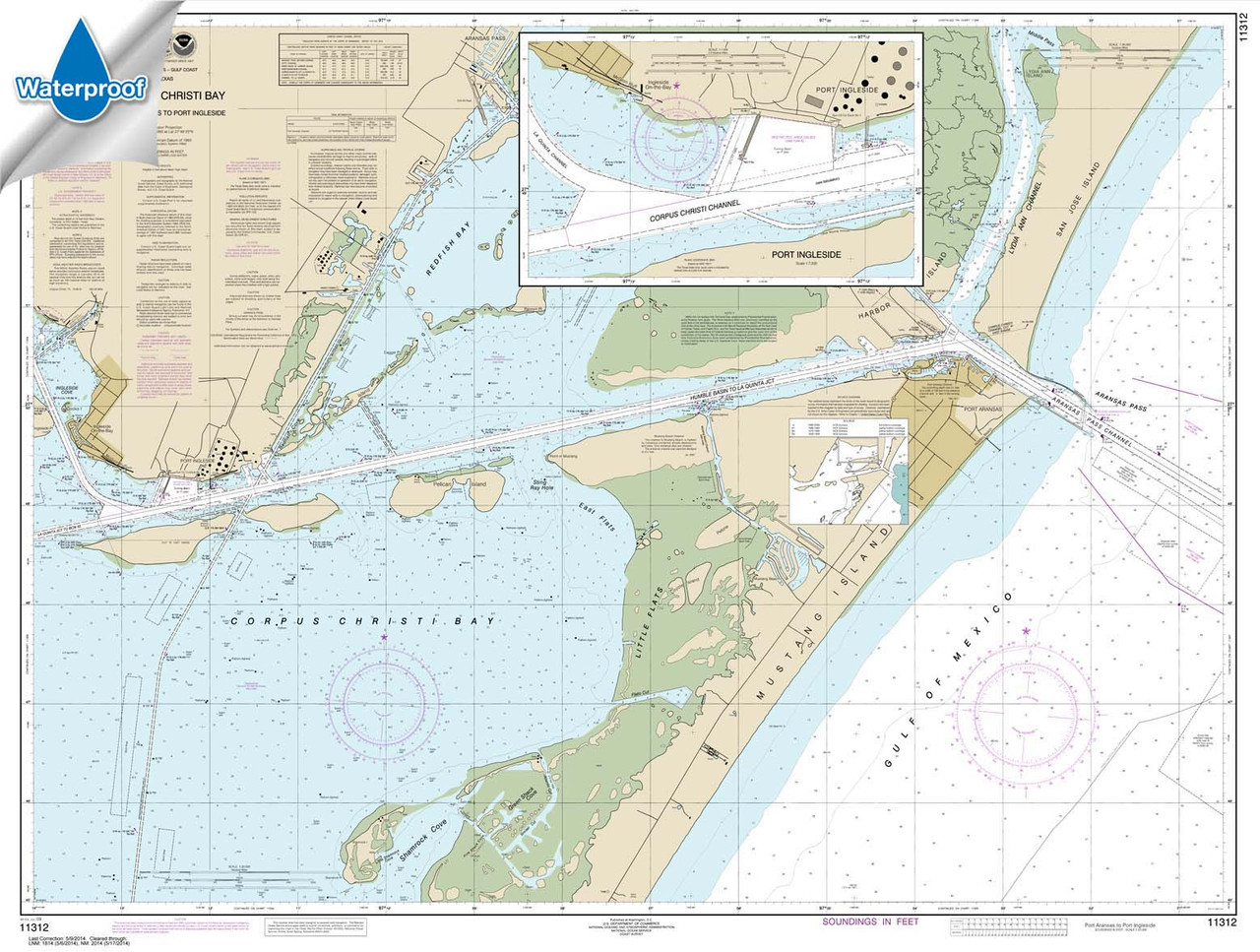 Waterproof HISTORICAL NOAA Chart 11312: Corpus Christi Bay - Port Aransas to Port Ingleside