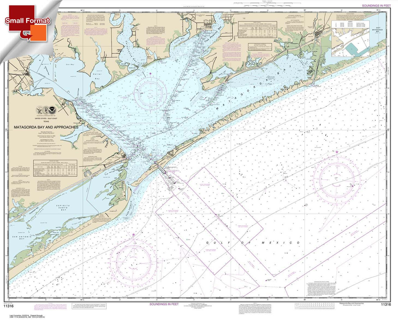 Small Format HISTORICAL NOAA Chart 11316: Matagorda Bay and approaches