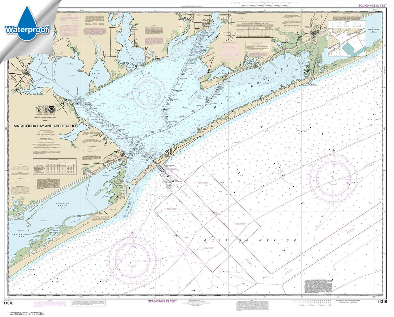 Waterproof HISTORICAL NOAA Chart 11316: Matagorda Bay and approaches