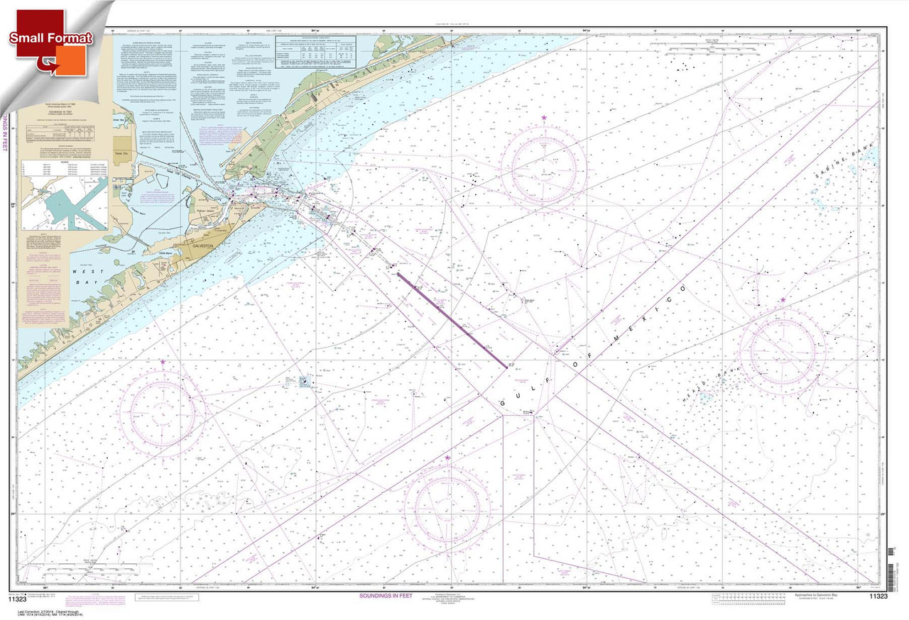 Small Format NOAA Chart 11323: Approaches to Galveston Bay
