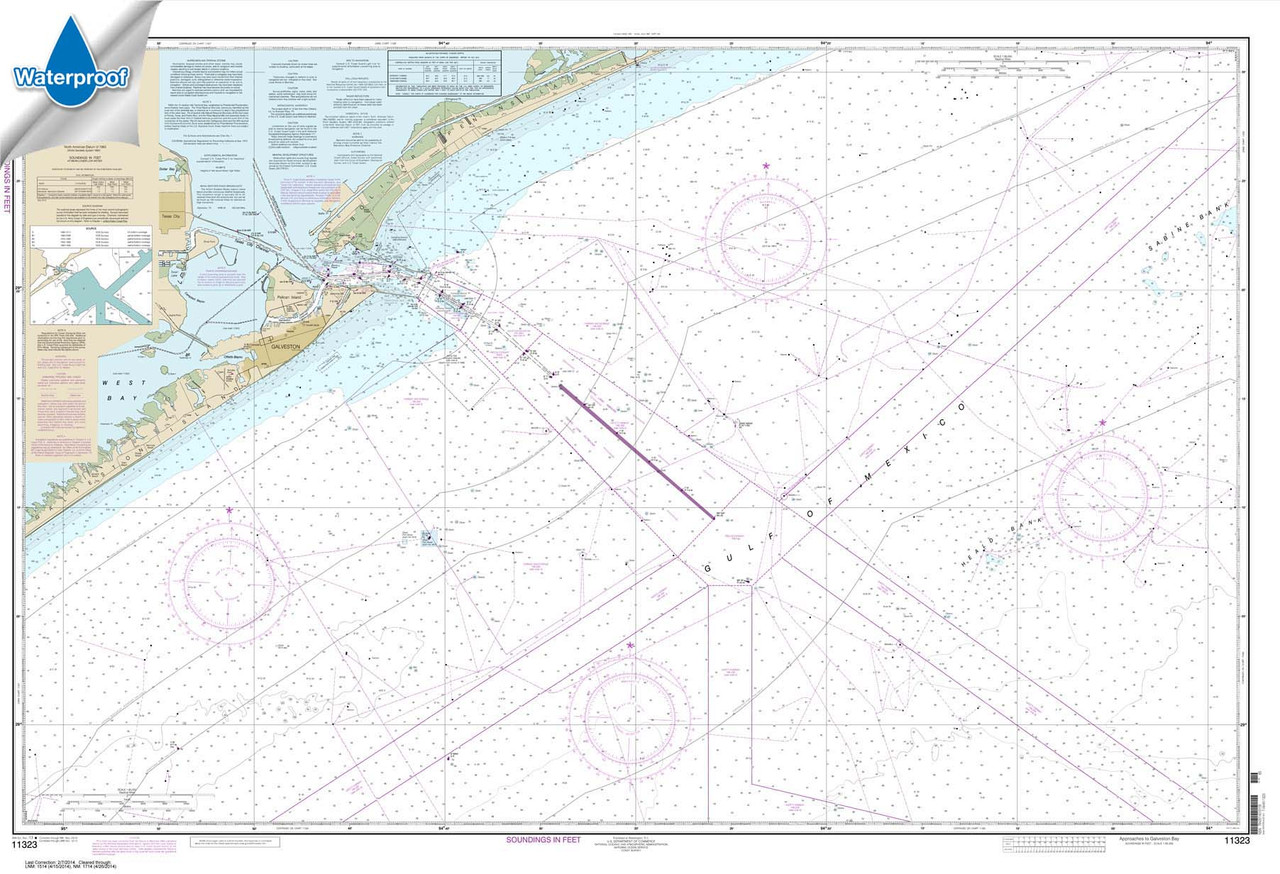 Waterproof NOAA Chart 11323: Approaches to Galveston Bay
