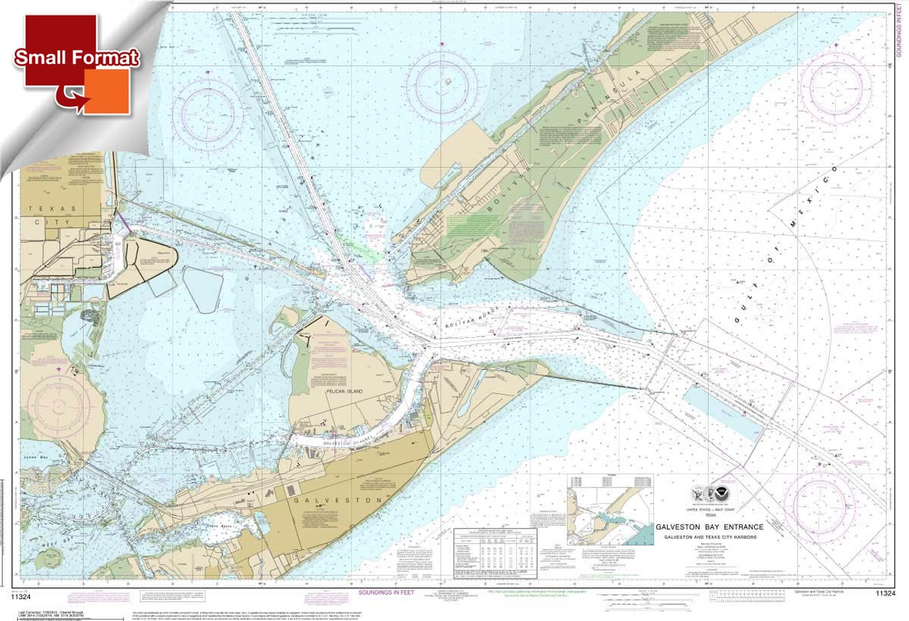 Small Format NOAA Chart 11324: Galveston Bay Entrance Galveston and Texas City Harbors