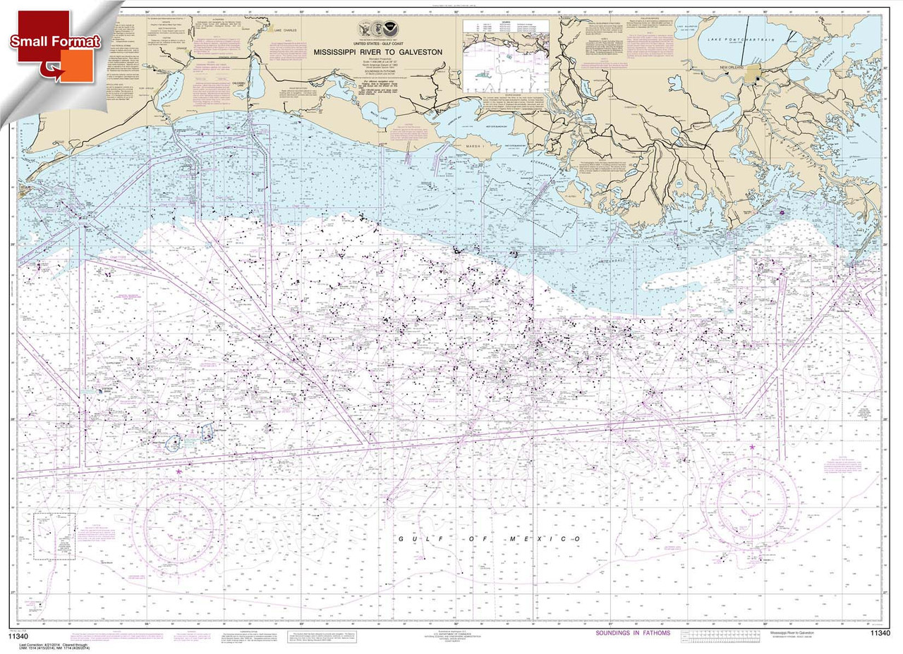 Small Format NOAA Chart 11340: Mississippi River to Galveston