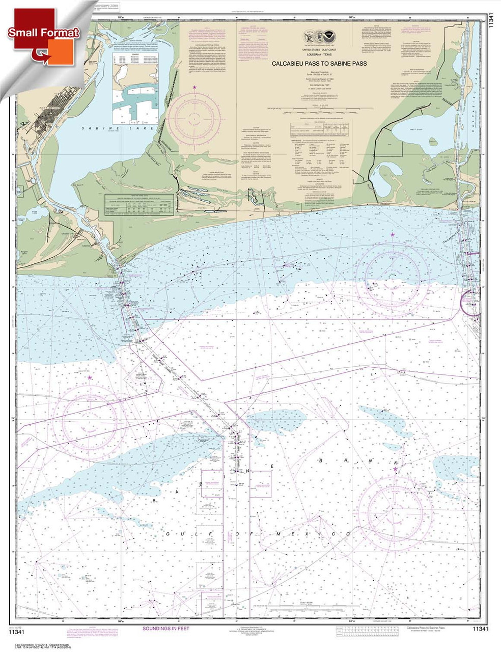 Small Format HISTORICAL NOAA Chart 11341: Calcasieu Pass to Sabine Pass