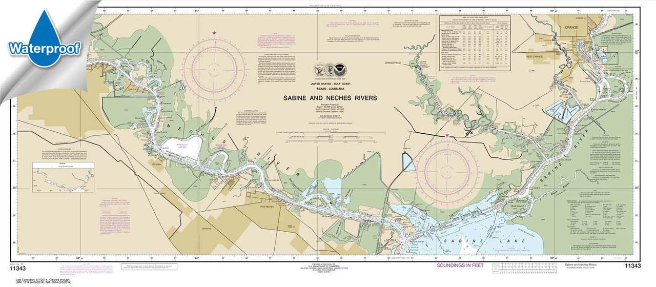 Waterproof NOAA Chart 11343: Sabine and Neches Rivers