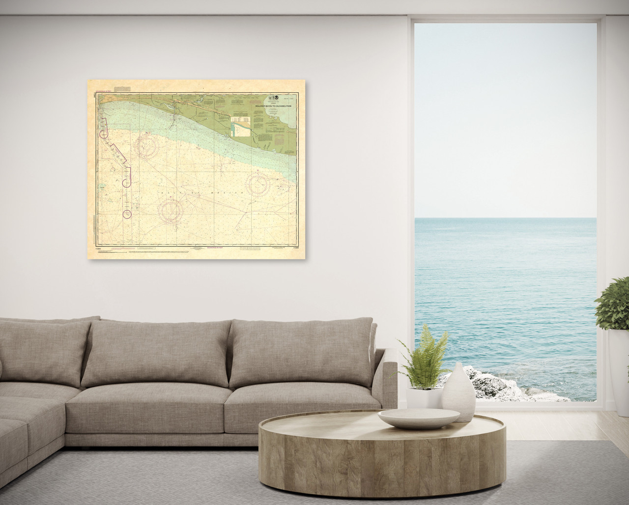 ANTIQUED HISTORICAL NOAA Chart 11344: Rollover Bayou to Calcasieu Pass