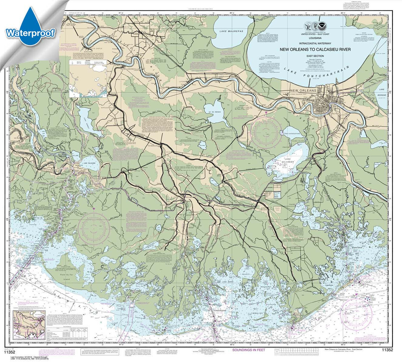 Waterproof NOAA Chart 11352: Intracoastal Waterway New Orleans to Calcasieu River East Section
