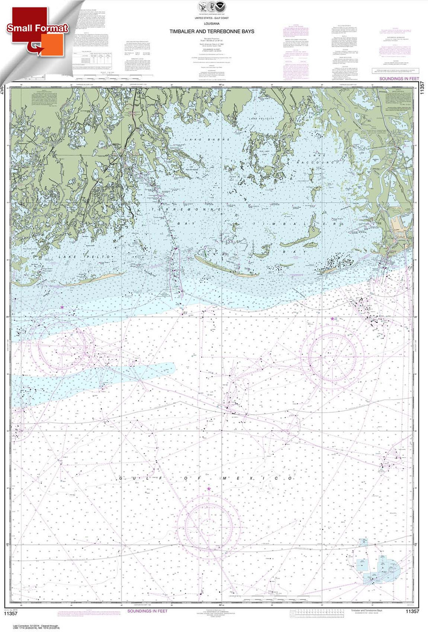Small Format NOAA Chart 11357: Timbalier and Terrebonne Bays