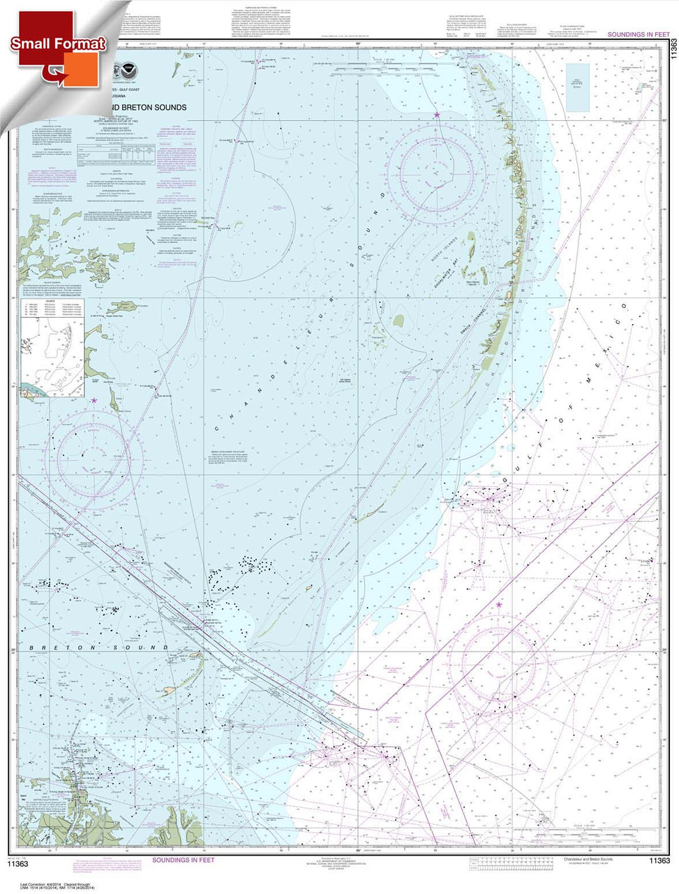 Small Format HISTORICAL NOAA Chart 11363: Chandeleur and Breton Sounds