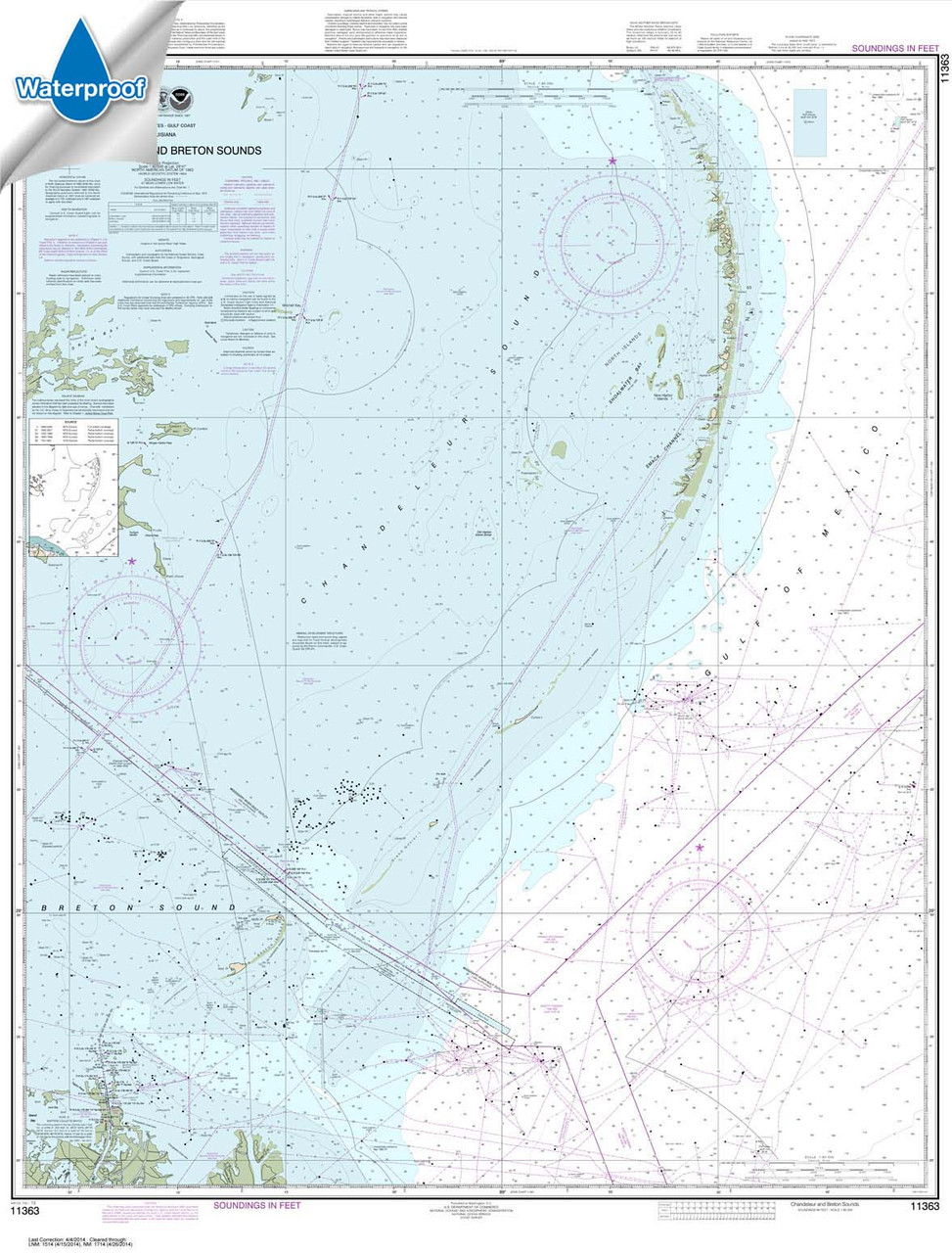 Waterproof HISTORICAL NOAA Chart 11363: Chandeleur and Breton Sounds