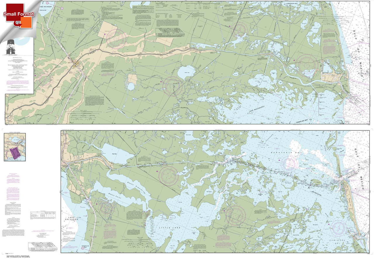 Small Format NOAA Chart 11365: Barataria and Bayou Lafourche Waterways Intracoastal Waterway to Gulf of Mexico