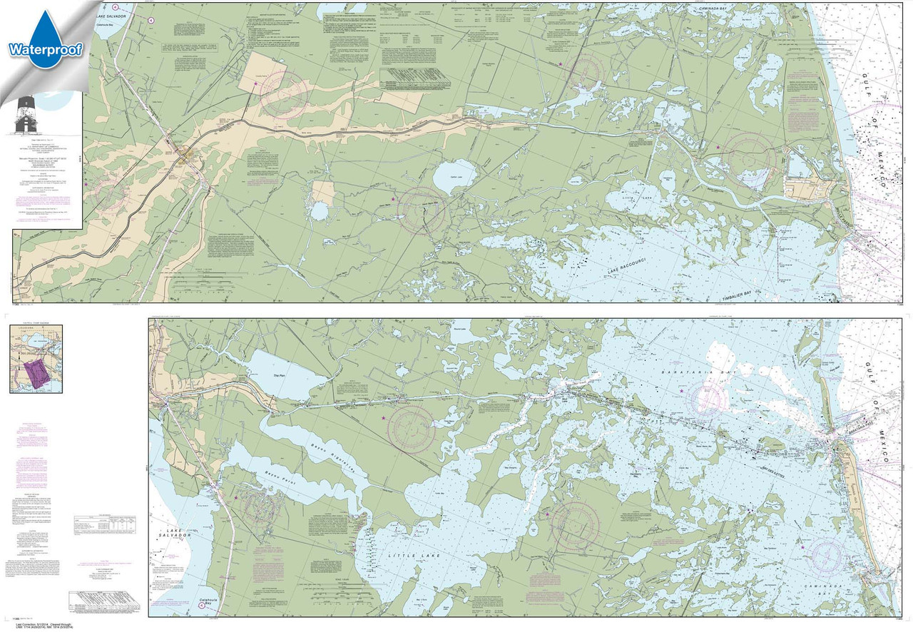 Waterproof NOAA Chart 11365: Barataria and Bayou Lafourche Waterways Intracoastal Waterway to Gulf of Mexico