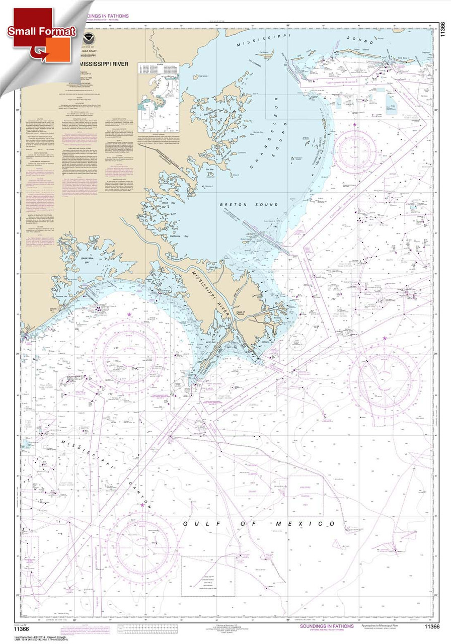 Small Format NOAA Chart 11366: Approaches to Mississippi River