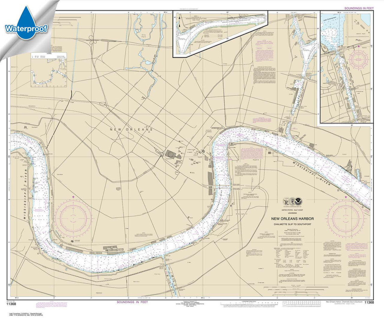 Waterproof NOAA Chart 11368: New Orleans Harbor Chalmette Slip to Southport