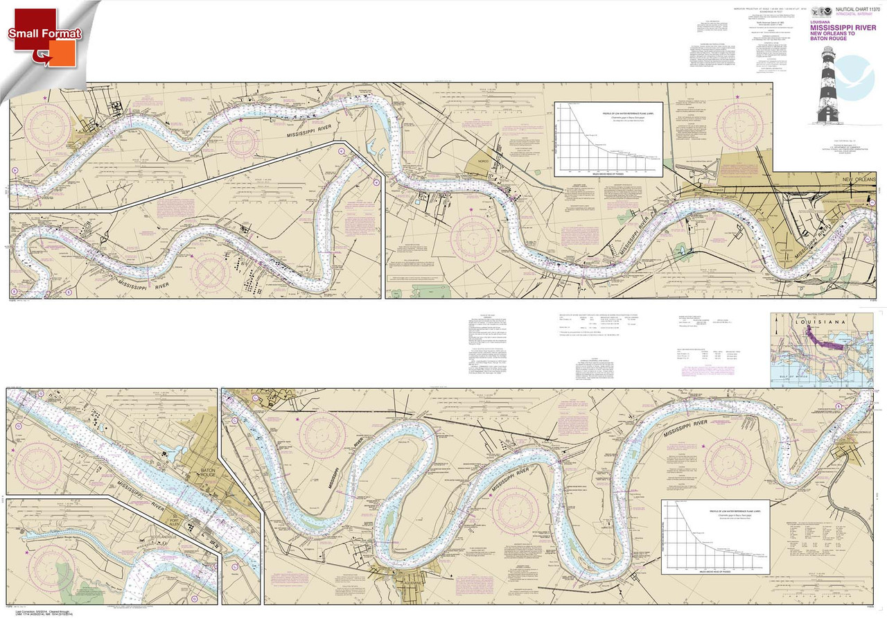 Small Format NOAA Chart 11370: Mississippi River-New Orleans to Baton Rouge