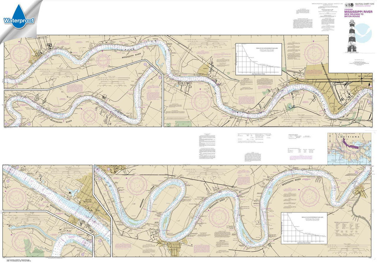 Waterproof NOAA Chart 11370: Mississippi River-New Orleans to Baton Rouge