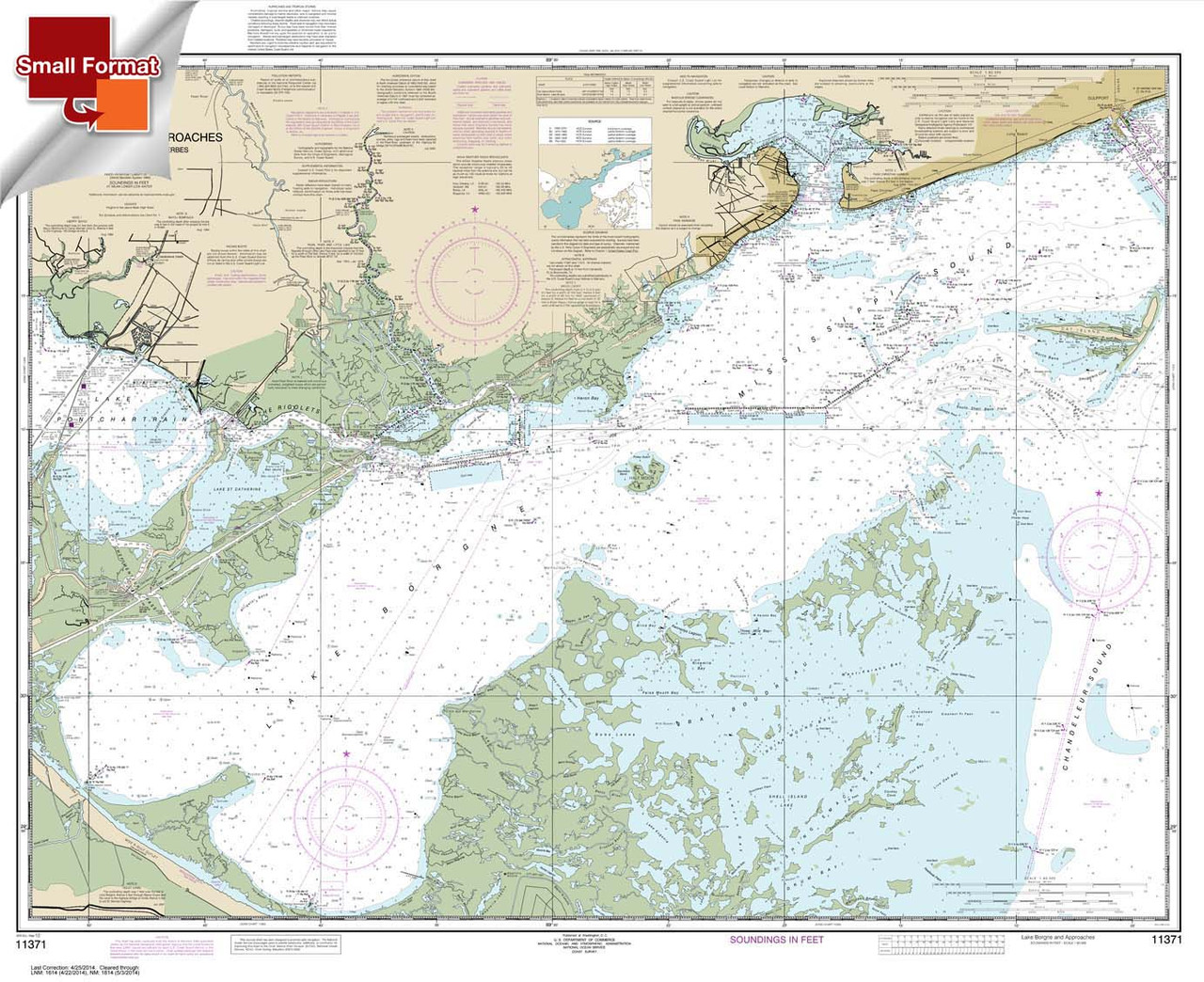 Small Format HISTORICAL NOAA Chart 11371: Lake Borgne and approaches Cat Island to Point aux Herbes