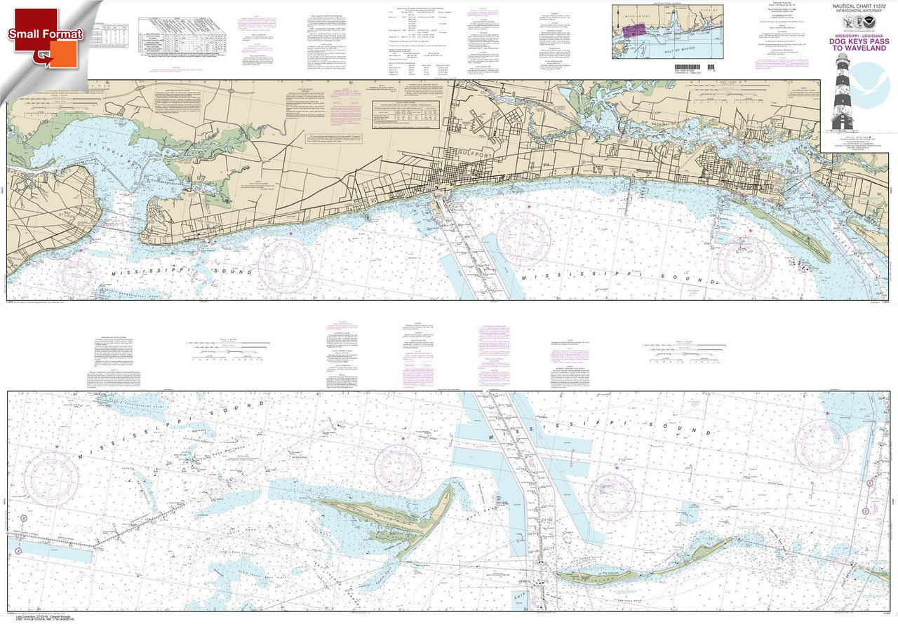 Small Format NOAA Chart 11372: Intracoastal Waterway Dog Keys Pass to Waveland