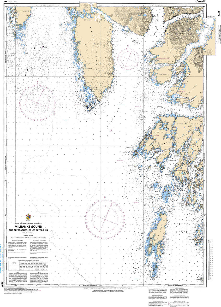 CHS Chart 3728: Milbanke Sound and Approaches/et les approches